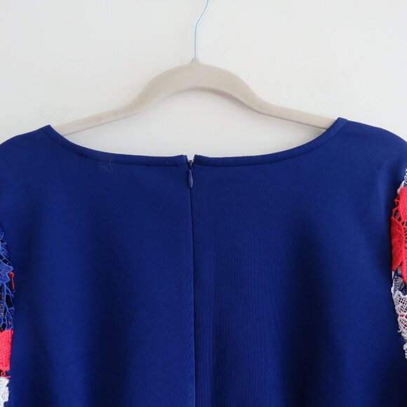 ELOQUII STUDIO Red White Blue Lace Overlay Sheath Dress Evening - Size US 14 - Picture 3 of 16